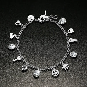 Crystal Charm Bracelet Silver Key Bangles Jewelry