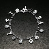 Crystal Charm Bracelet Silver Key Bangles Jewelry