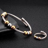 Chain Link Charm Beads Bangles Stainless Steel Cuff Bracelets