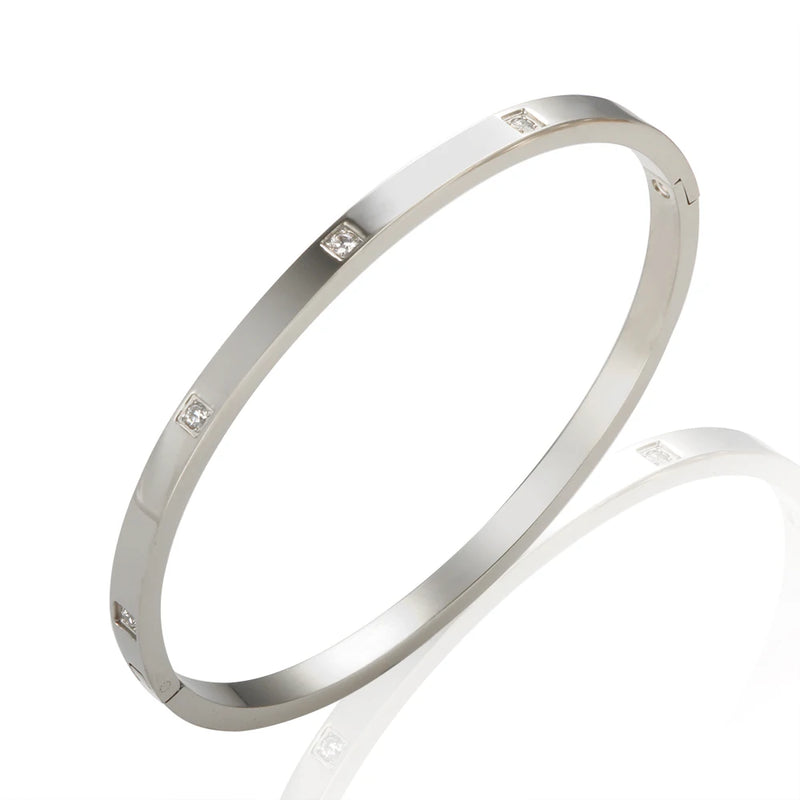 Crystal Love Bangles Cubic Zirconia Bracelets Stainless Steel Women
