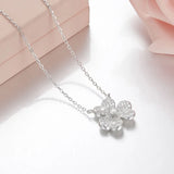 925 Silver CZ Three Leaves Flower Clover Pendant Necklace
