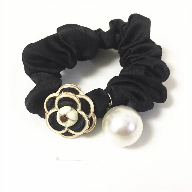 Camellia Hair Tie Hair Band Flannel Pearl Rubber Band Headdress