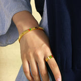 Men Women Stainless Steel Bangles Relief Grid Charm Cuff Bracelets