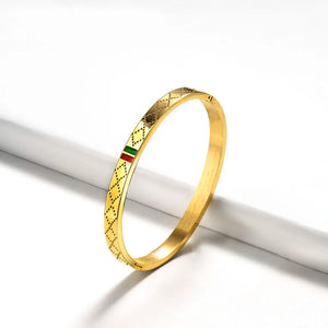 Men Women Stainless Steel Bangles Relief Grid Charm Cuff Bracelets