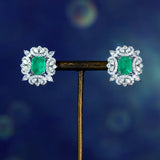 Emerald Stone 925 Silver Stud Earrings for Women