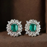 Emerald Stone 925 Silver Stud Earrings for Women
