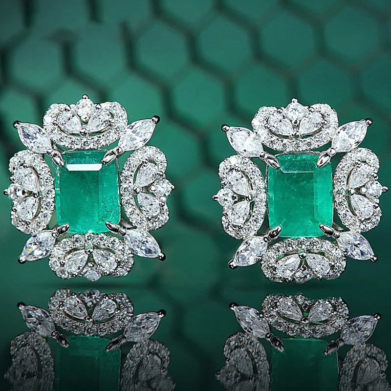 Emerald Stone 925 Silver Stud Earrings for Women