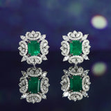 Emerald Stone 925 Silver Stud Earrings for Women