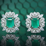 Emerald Stone 925 Silver Stud Earrings for Women