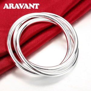 925 Silver Triple Bangle Circle Bracelet Wedding Jewelry