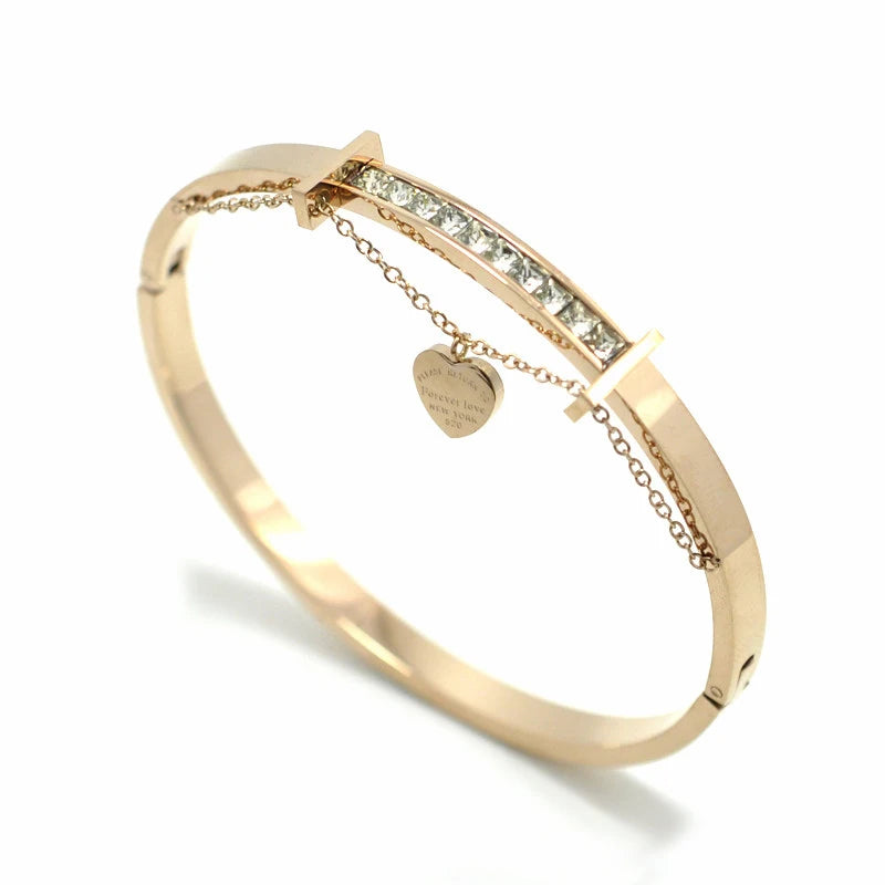 Forever Lover Letter Heart Tag Bracelets Lover Row Square Crystals Bangle