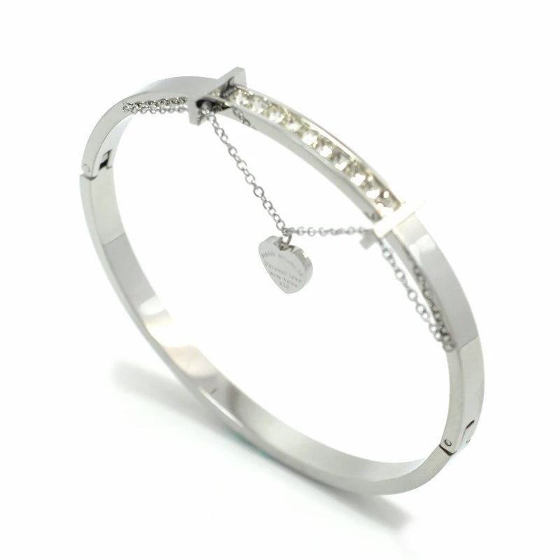 Forever Lover Letter Heart Tag Bracelets Lover Row Square Crystals Bangle