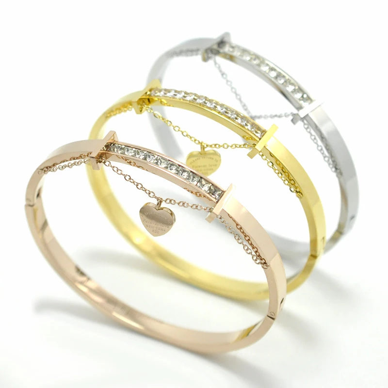 Forever Lover Letter Heart Tag Bracelets Lover Row Square Crystals Bangle