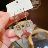 Crystal Pearl Geometric Dangle Earrings Wedding Jewelry