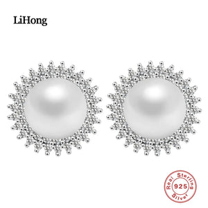 925 Silver Freshwater Pearl Zircon Stud Earrings for Women