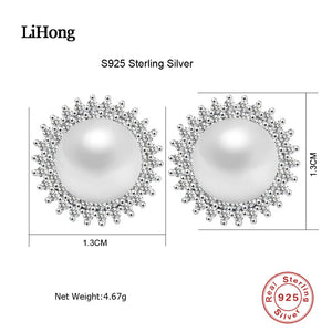 925 Silver Freshwater Pearl Zircon Stud Earrings for Women