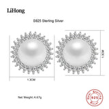 925 Silver Freshwater Pearl Zircon Stud Earrings for Women