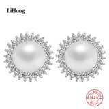 925 Silver Freshwater Pearl Zircon Stud Earrings for Women