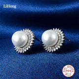 925 Silver Freshwater Pearl Zircon Stud Earrings for Women