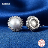 925 Silver Freshwater Pearl Zircon Stud Earrings for Women