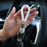 Women's Rhinestone Bee Key Chain Hand Woven Keyring Lanyard