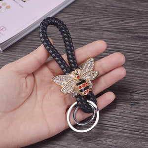 Women's Rhinestone Bee Key Chain Hand Woven Keyring Lanyard