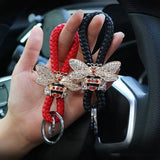 Women's Rhinestone Bee Key Chain Hand Woven Keyring Lanyard
