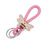 Women's Rhinestone Bee Key Chain Hand Woven Keyring Lanyard