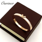 Natural Shell V Shape Bracelet & Bangle Charm Hollow Letter Bangle Love
