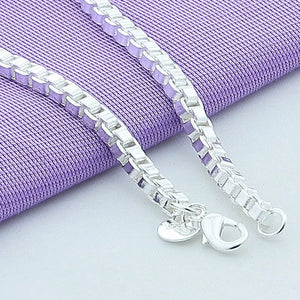 925 Silver 4mm Box Chain Bracelet for Women Men