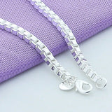 925 Silver 4mm Box Chain Bracelet for Women Men