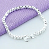 925 Silver 4mm Box Chain Bracelet for Women Men