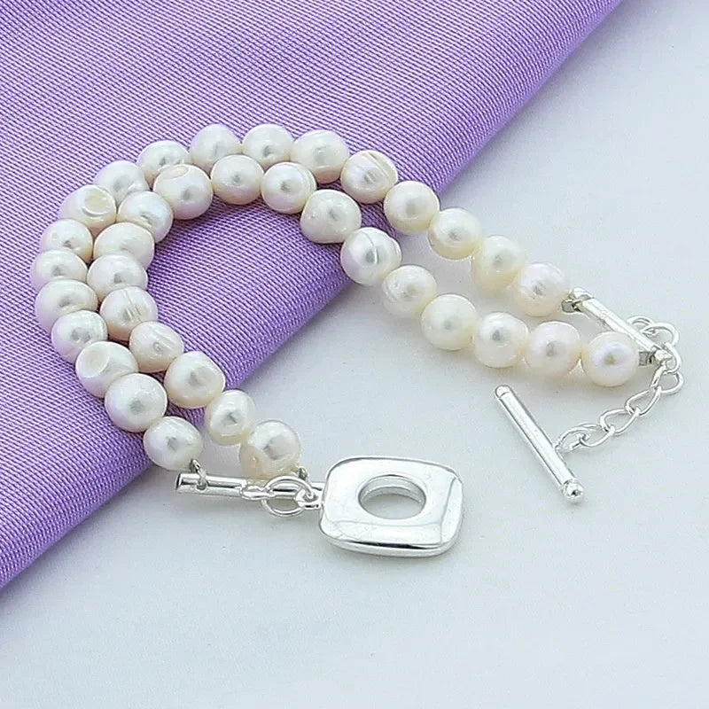 925 Silver Charm Pearl Bracelet for Women