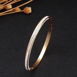 Rose Zirconia Stainless Steel Cuff Bangle Bracelet for Women