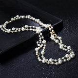 Pearl Number 5 Flower Long 2 Layer Woman Necklace