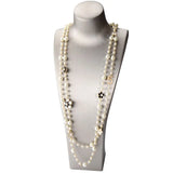 Pearl Number 5 Flower Long 2 Layer Woman Necklace