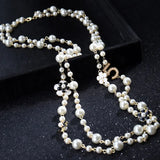 Pearl Number 5 Flower Long 2 Layer Woman Necklace