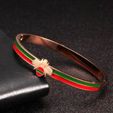 Stainless Steel Bee Charm Bangle Wedding Cuff Bracelet