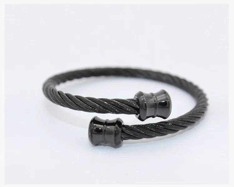 Stainless Steel Charm Bracelets Vintage Chain Link Wire Open Cuff Bangle