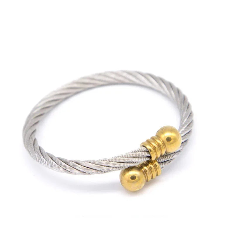Stainless Steel Charm Bracelets Vintage Chain Link Wire Open Cuff Bangle