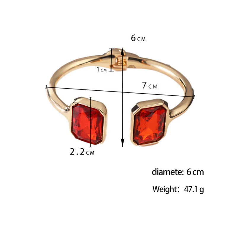 Vintage Open Cuff Red Crystal Bracelet for Women