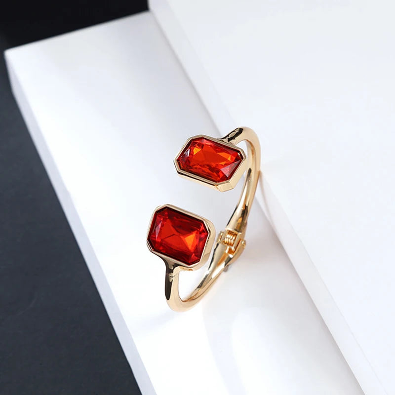Vintage Open Cuff Red Crystal Bracelet for Women