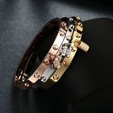Stainless Steel Crystal Luck Charm Bangle for Women
