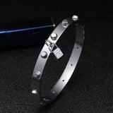 Stainless Steel Crystal Luck Charm Bangle for Women