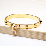 Stainless Steel Crystal Luck Charm Bangle for Women