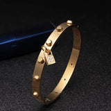 Stainless Steel Crystal Luck Charm Bangle for Women