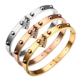 Stainless Steel Crystal Luck Charm Bangle for Women
