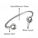 Women Open Cuff Bangles Stainless Steel Chain Link Charm Crystal Bracelets