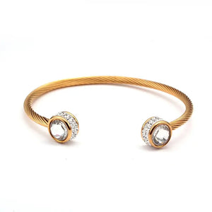 Women Open Cuff Bangles Stainless Steel Chain Link Charm Crystal Bracelets