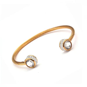 Women Open Cuff Bangles Stainless Steel Chain Link Charm Crystal Bracelets